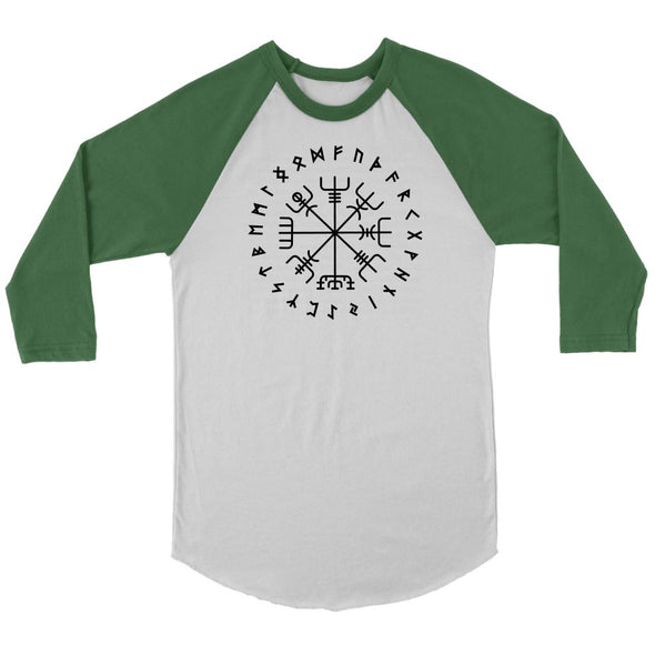 Norse Vegvisir Elder Futhark Black Runes Raglan ShirtT-shirtCanvas Unisex 3/4 RaglanWhite/EvergreenS