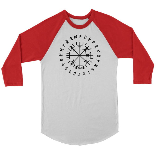 Norse Vegvisir Elder Futhark Black Runes Raglan ShirtT-shirtCanvas Unisex 3/4 RaglanWhite/RedS