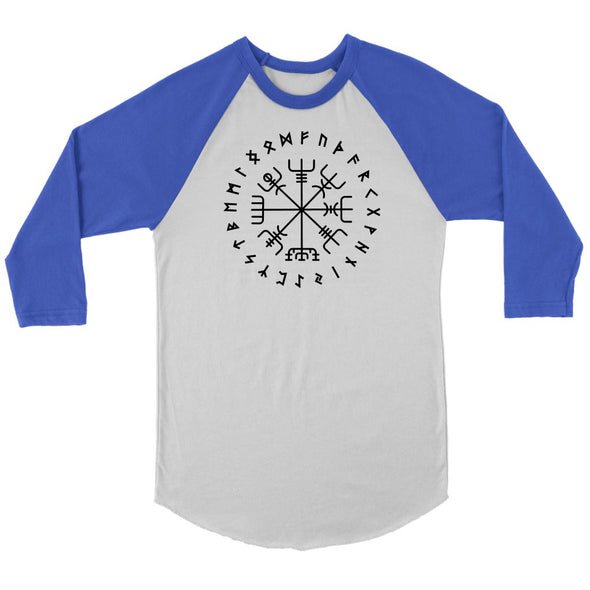 Norse Vegvisir Elder Futhark Black Runes Raglan ShirtT-shirtCanvas Unisex 3/4 RaglanWhite/RoyalS