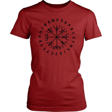 Norse Vegvisir Elder Futhark Black Runes Womens T-ShirtT-shirtDistrict Womens ShirtRedXS