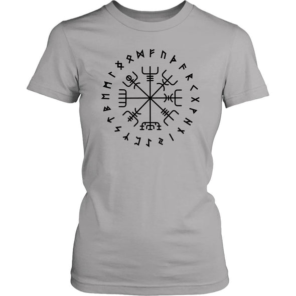 Norse Vegvisir Elder Futhark Black Runes Womens T-ShirtT-shirtDistrict Womens ShirtSilverXS