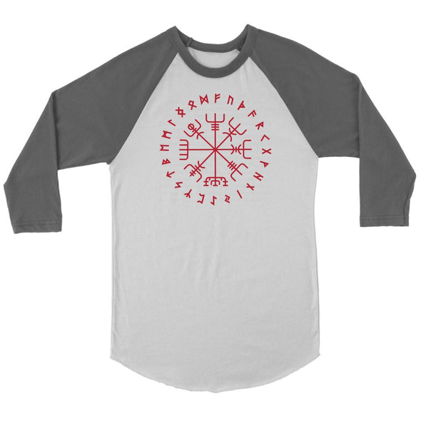 Norse Vegvisir Elder Futhark Red Runes Raglan ShirtT-shirtCanvas Unisex 3/4 RaglanWhite/AsphaltS