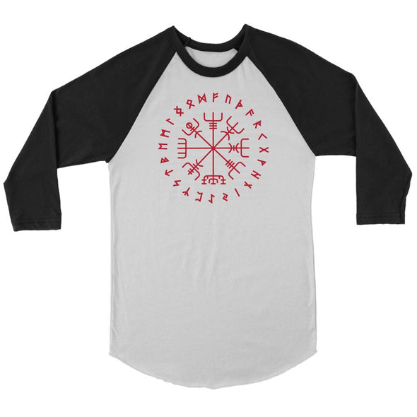 Norse Vegvisir Elder Futhark Red Runes Raglan ShirtT-shirtCanvas Unisex 3/4 RaglanWhite/BlackS