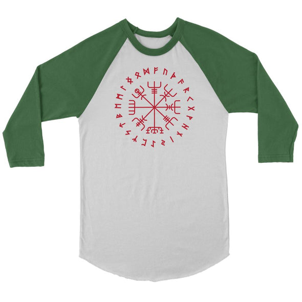 Norse Vegvisir Elder Futhark Red Runes Raglan ShirtT-shirtCanvas Unisex 3/4 RaglanWhite/EvergreenS