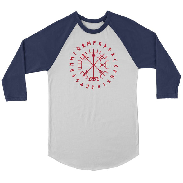 Norse Vegvisir Elder Futhark Red Runes Raglan ShirtT-shirtCanvas Unisex 3/4 RaglanWhite/NavyS