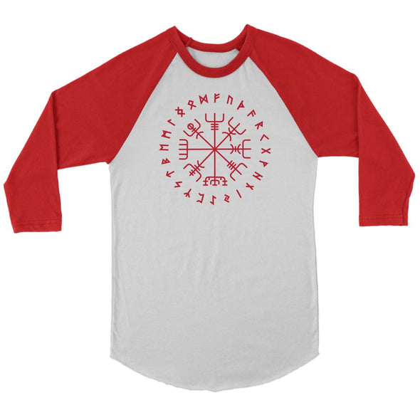 Norse Vegvisir Elder Futhark Red Runes Raglan ShirtT-shirtCanvas Unisex 3/4 RaglanWhite/RedS