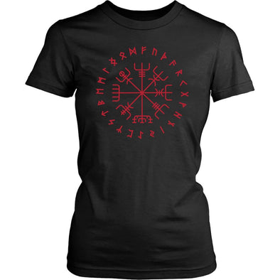 Norse Vegvisir Elder Futhark Red Runes Womens T-ShirtT-shirtDistrict Womens ShirtBlackXS