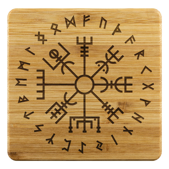 Norse Vegvisir Elder Futhark Runes Bamboo Coaster 4piece SetCoastersBamboo Coaster - 4pc