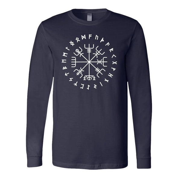 Norse Vegvisir Elder Futhark Runes Long Sleeve ShirtT-shirtCanvas Long Sleeve ShirtNavyS