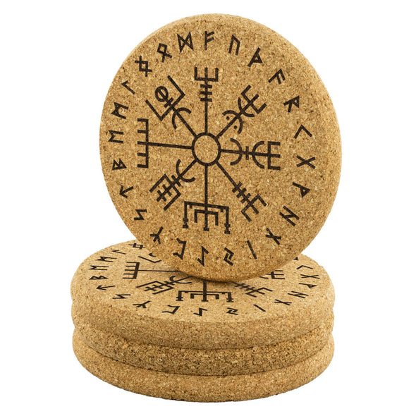 Norse Vegvisir Elder Futhark Runes Round Cork Coaster 4piece SetCoasters