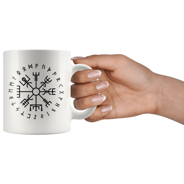 Norse Vegvisir Elder Futhark Runes White Ceramic Coffee Mug 11ozDrinkware