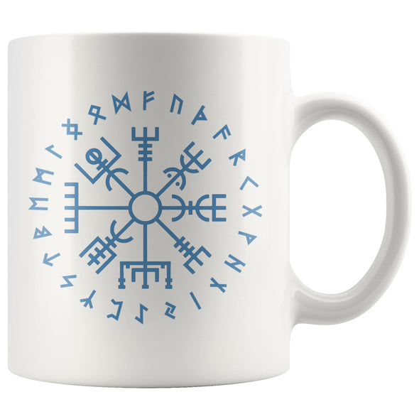 Norse Vegvisir Elder Futhark Runes White Ceramic Coffee Mug 11ozDrinkwareBlue Design