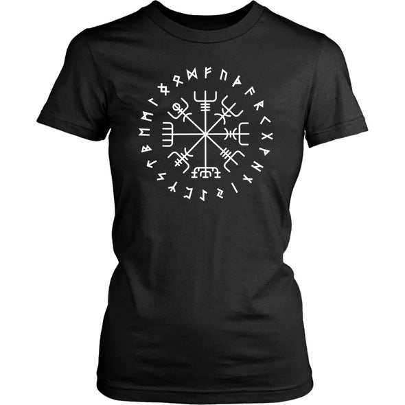 Norse Vegvisir Elder Futhark Runes Womens T-ShirtT-shirtDistrict Womens ShirtBlackXS