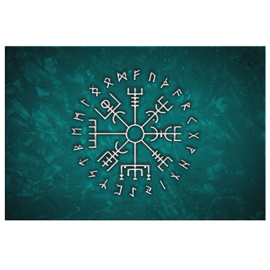 Norse Vegvisir Green Stone Canvas Wall ArtCanvas Wall Art 38 x 12