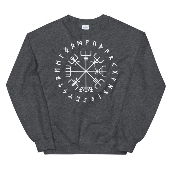 Norse Vegvisir Wayfinder Compass Elder Futhark Runes SweatshirtDark HeatherS