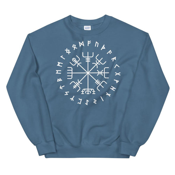 Norse Vegvisir Wayfinder Compass Elder Futhark Runes SweatshirtIndigo BlueS