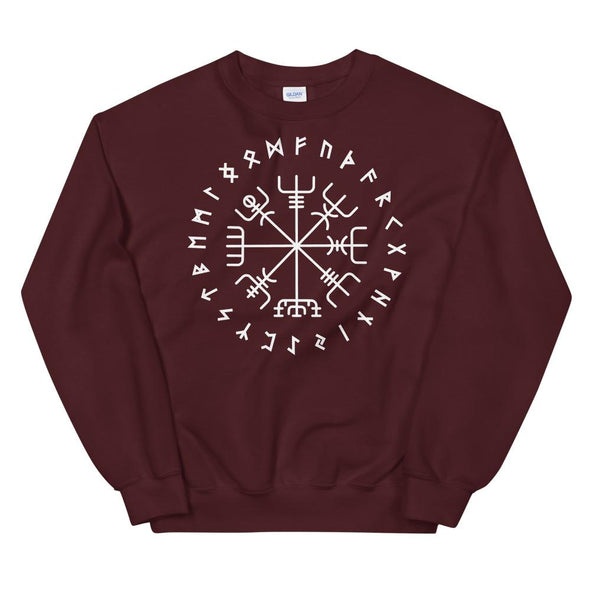 Norse Vegvisir Wayfinder Compass Elder Futhark Runes SweatshirtMaroonS