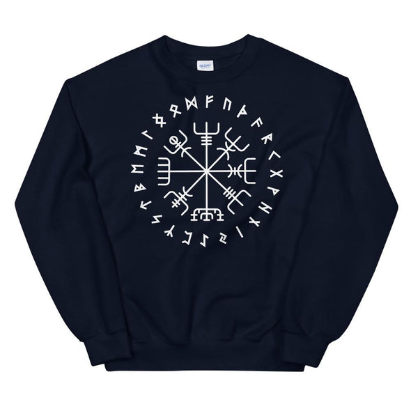 Norse Vegvisir Wayfinder Compass Elder Futhark Runes SweatshirtNavyS