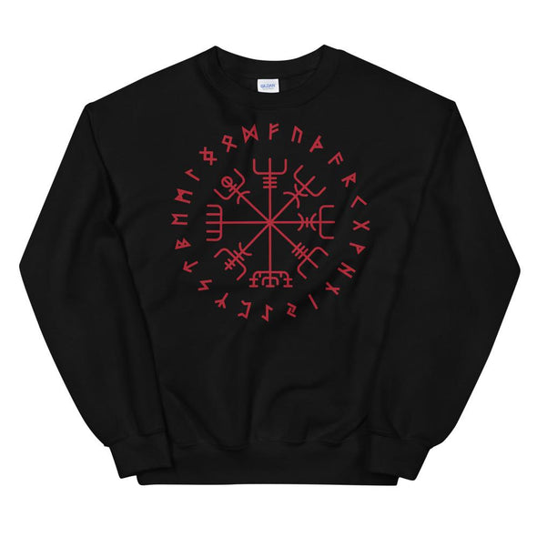 Norse Vegvisir Wayfinder Red Elder Futhark Runes SweatshirtBlackS