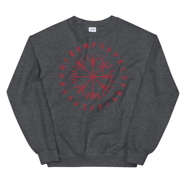 Norse Vegvisir Wayfinder Red Elder Futhark Runes SweatshirtDark HeatherS