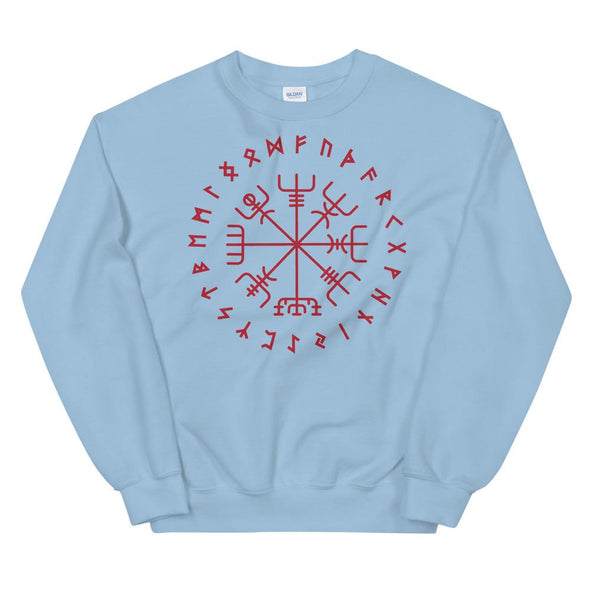 Norse Vegvisir Wayfinder Red Elder Futhark Runes SweatshirtLight BlueS