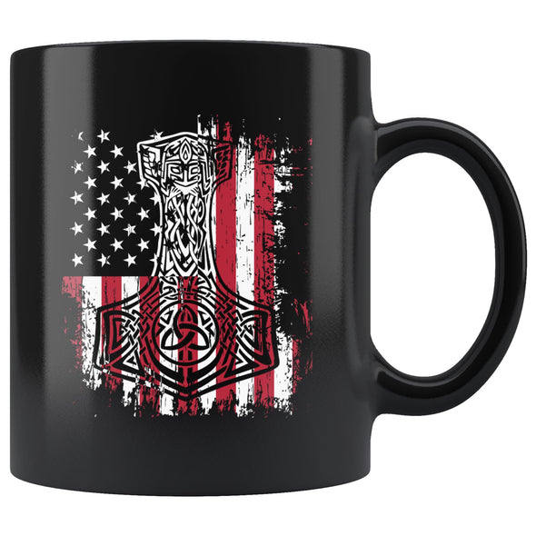 Norse Viking American Mjolnir Thors Hammer MugDrinkwareBlack