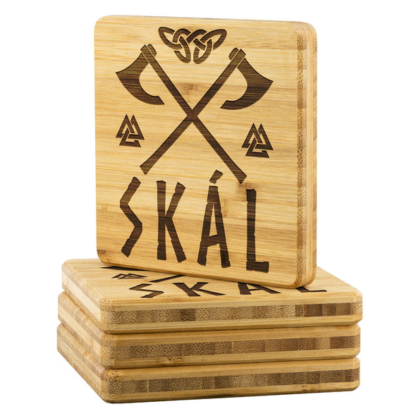 Norse Viking Axe Skál Wood Coasters x4Coasters