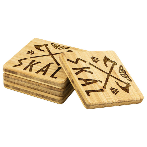 Norse Viking Axe Skál Wood Coasters x4Coasters