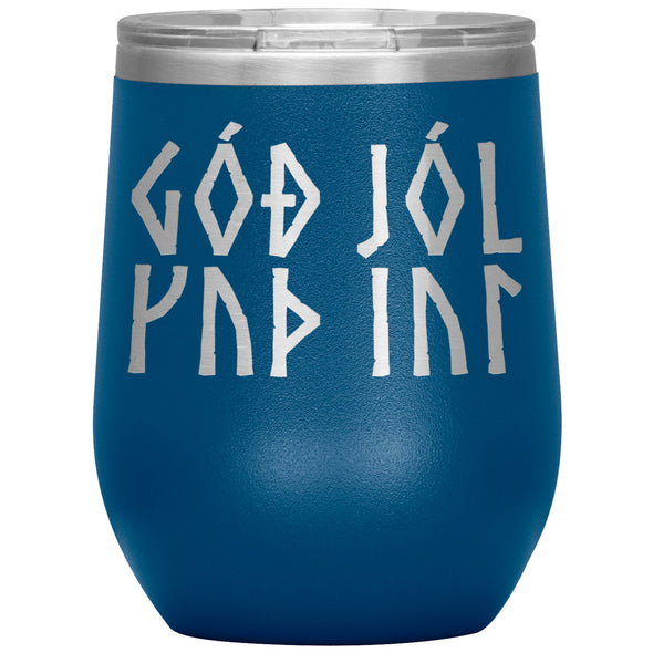 Norse Viking Merry Yule 12 oz TumblerWine TumblerBlue