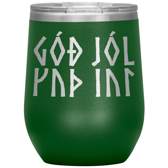 Norse Viking Merry Yule 12 oz TumblerWine TumblerGreen