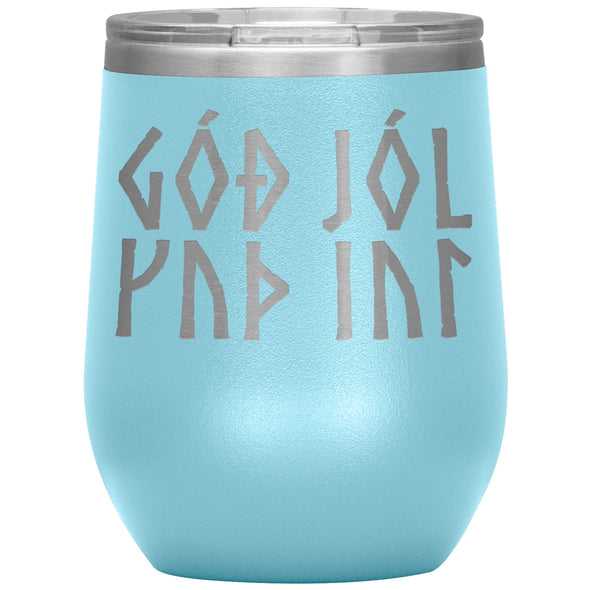 Norse Viking Merry Yule 12 oz TumblerWine TumblerLight Blue