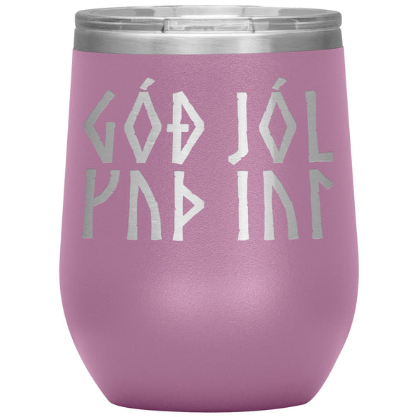 Norse Viking Merry Yule 12 oz TumblerWine TumblerLight Purple