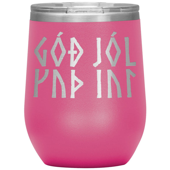 Norse Viking Merry Yule 12 oz TumblerWine TumblerPink