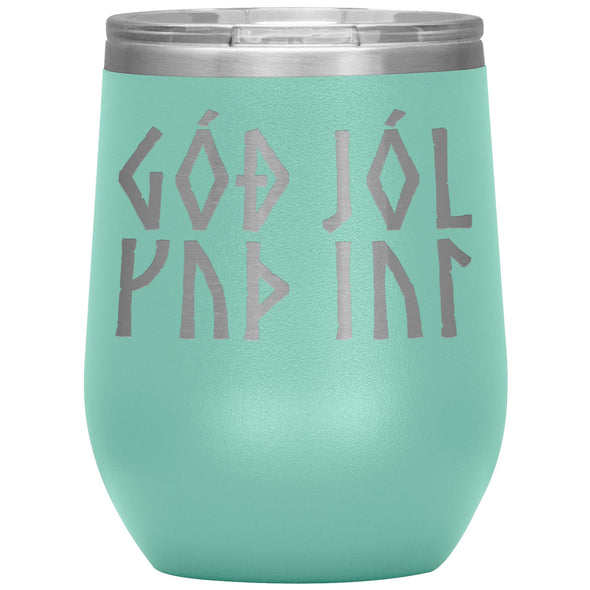 Norse Viking Merry Yule 12 oz TumblerWine TumblerTeal