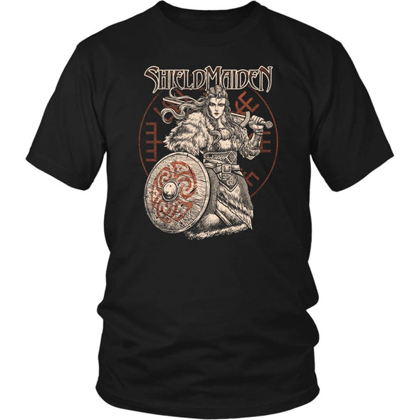 Norse Viking Shield Maiden T-ShirtT-shirtDistrict Unisex ShirtBlackS