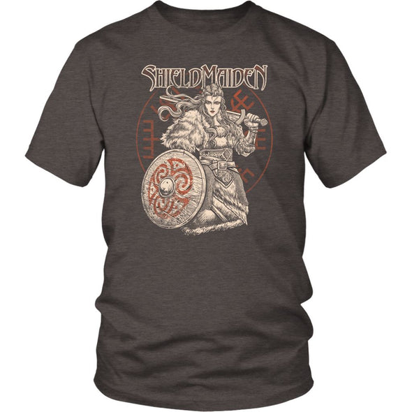 Norse Viking Shield Maiden T-ShirtT-shirtDistrict Unisex ShirtHeather BrownS
