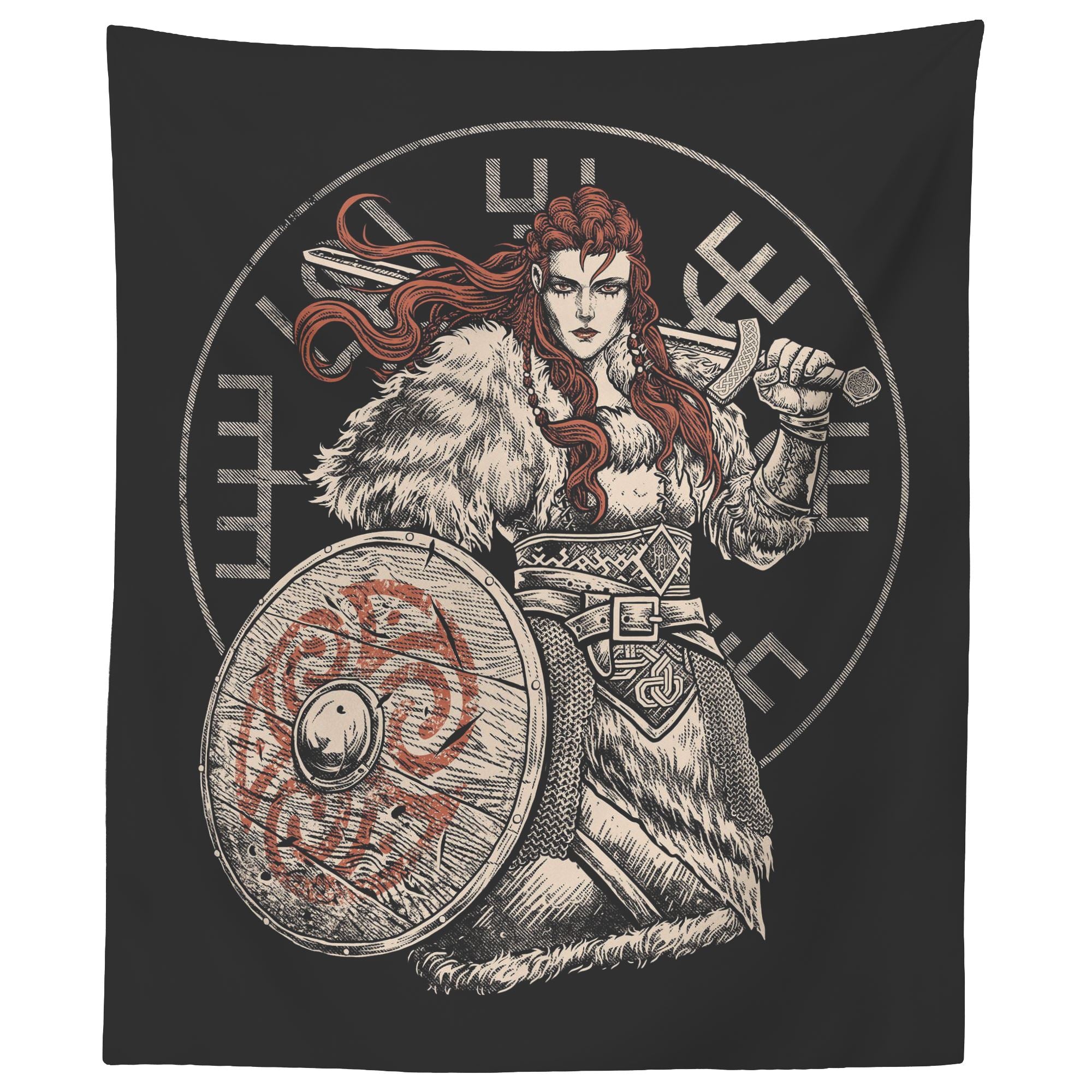 Norse Viking Shieldmaiden Wall Tapestry