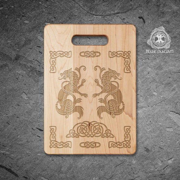 Norse Viking Wolf Maple Wood Cutting Board