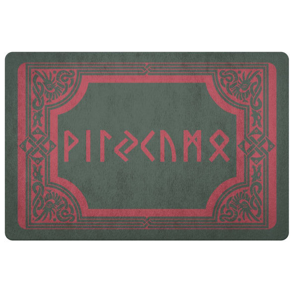 Norse Welcome Red Elder Runes Dragon DoormatDoormatDark Forest Green