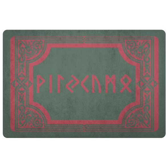 Norse Welcome Red Elder Runes Dragon DoormatDoormatForest Green