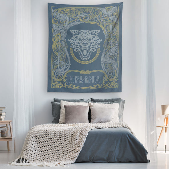 Norse Wolf of Odin Knotwork Runes Wall TapestryTapestries