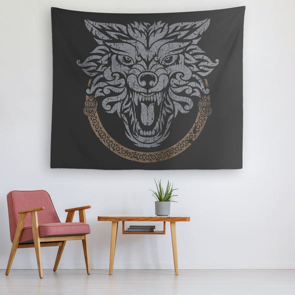 Norse Wolf Viking Wall Tapestry DistressedTapestries