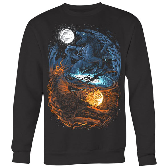 Norse Wolves Hati & Sköll SweatshirtT-shirtCrewneck Sweatshirt Big PrintBlackS