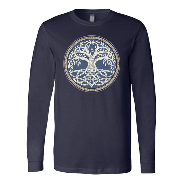 Norse Yggdrasil Knotwork Runes Long Sleeve ShirtT-shirtCanvas Long Sleeve ShirtNavyS