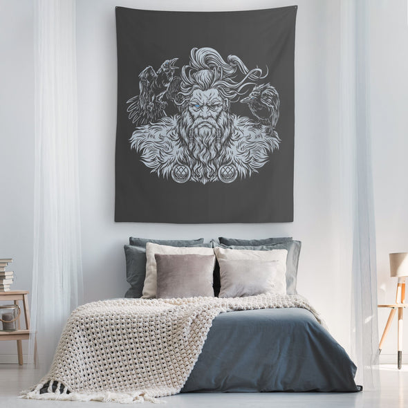 Odin Huginn Muninn Black TapestryTapestries