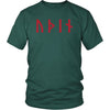 Odin Óðınn Norse Red Futhark Runes Cotton T-ShirtT-shirtDistrict Unisex ShirtDark GreenS