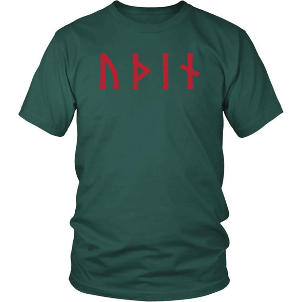 Odin Óðınn Norse Red Futhark Runes Cotton T-ShirtT-shirtDistrict Unisex ShirtDark GreenS