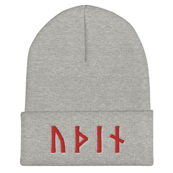 Odin Óðınn Red Futhark Runes BeanieHeather Grey