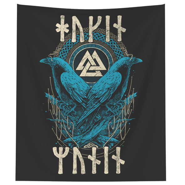 Odin Raven Huginn Muninn Runes Viking Wall Tapestry Norse Mythology Pagan Nordic ArtWall Art