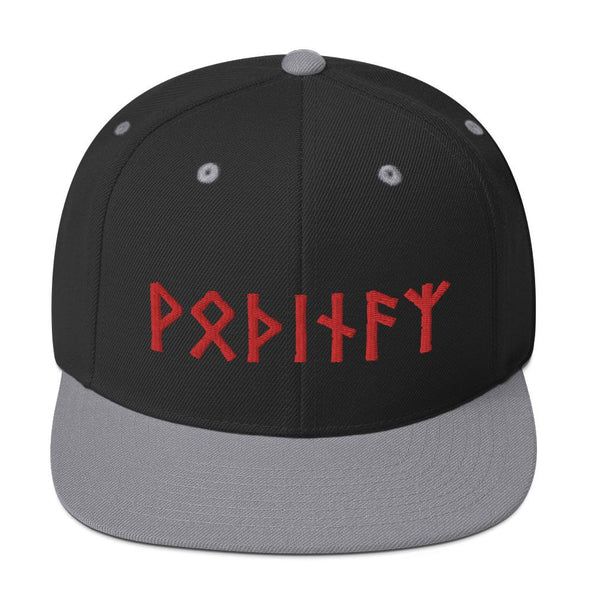 Odin Red Runes Pagan Norse Elder Futhark Snapback CapBlack/ Silver